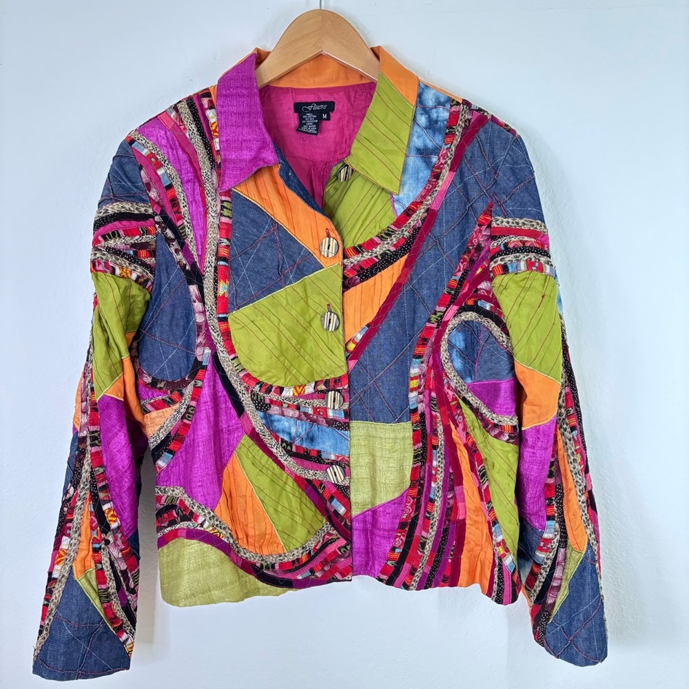 Fluere Boho Patchwork Quilted Jacket Medium Y2k F… - image 1